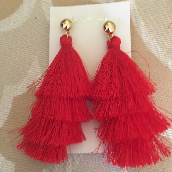 Set of 3 Red Tassel Earrings - Picture 2 of 3